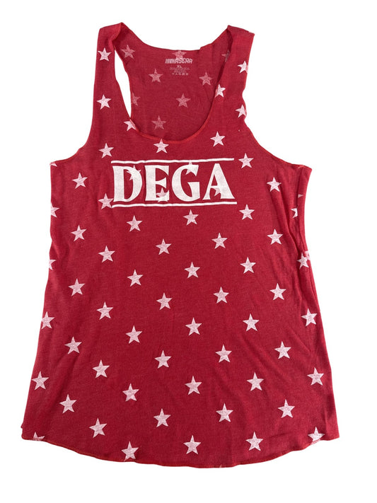 NASCAR Dega Shirt Womens XL Red Star Pattern Racerback Tank Top Graphic Tee