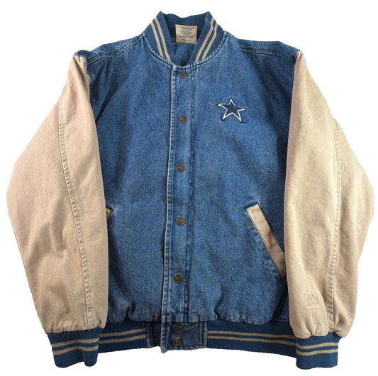 Vintage 90s Lee Sport Dallas Cowboys Denim Varsity Jacket Mens L Bomber NFL Star