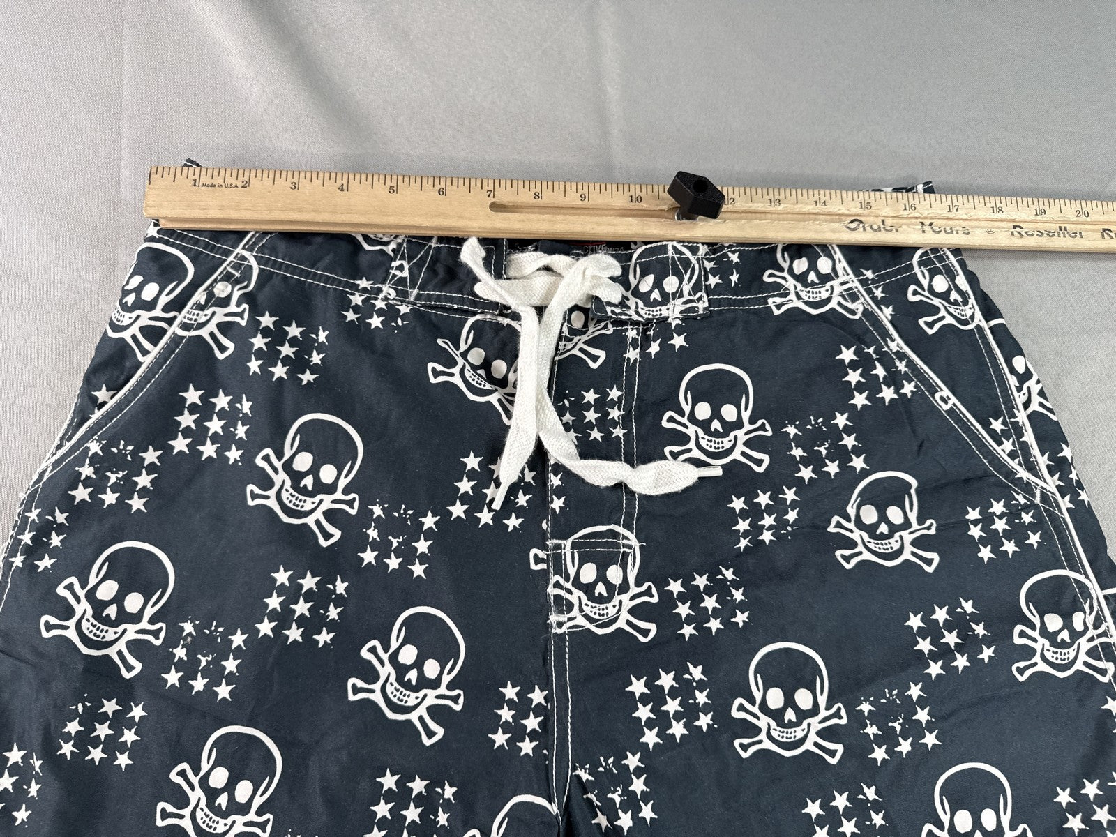 Cedarwood State Skull Pirate Swim Shorts 34 Black White 100% Polyester All