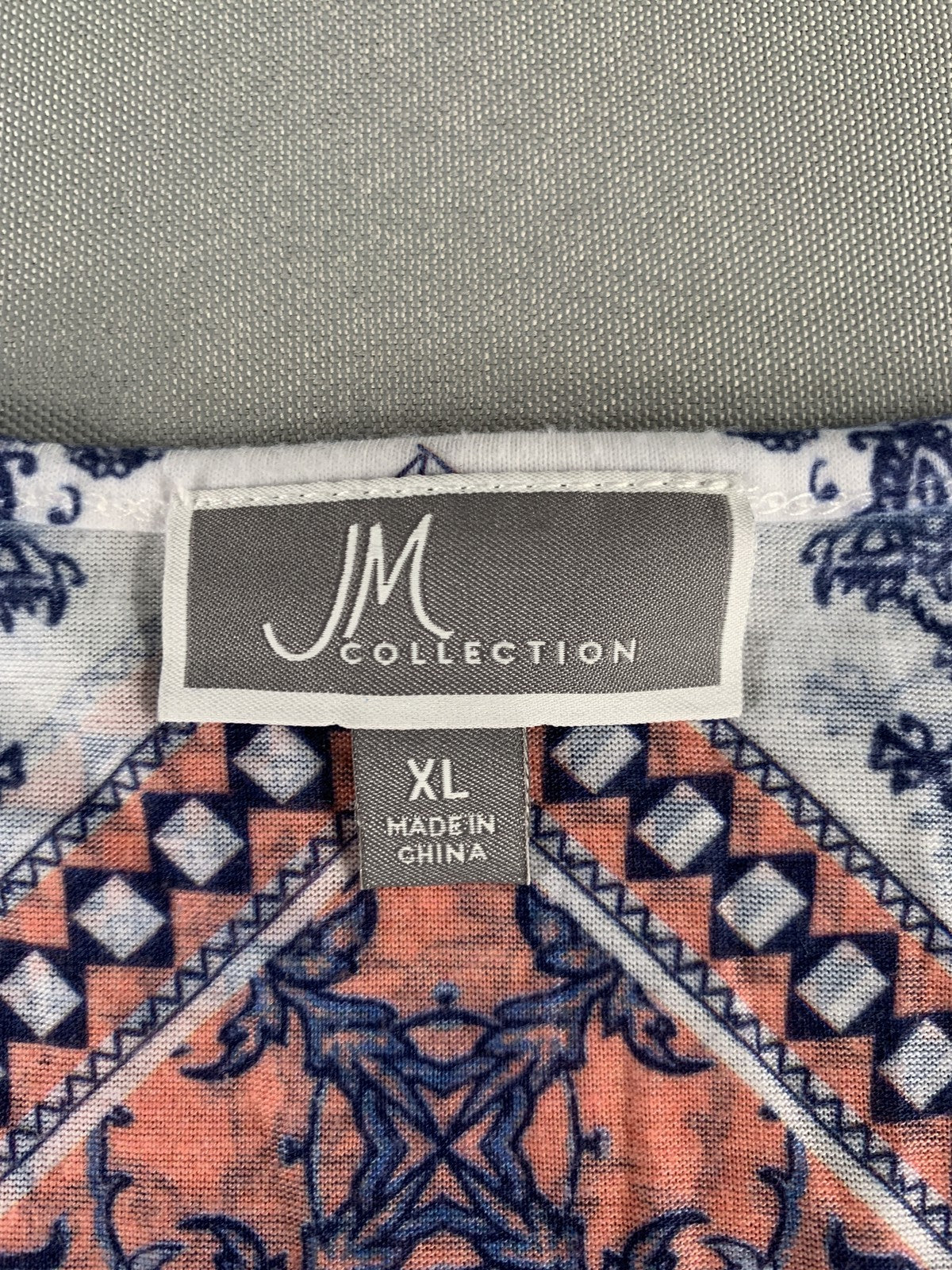 JM Collection Shirt Womens XL Blue Red Paisley Boho Top Short Sleeve Lightweight