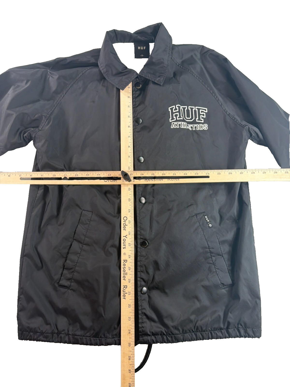 HUF Athletics Coaches Jacket Mens Small Black Nylon Windbreaker Snap Skate NWT