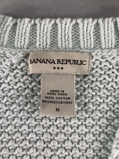 Banana Republic Sweater Womens Medium Mint Green Cardigan Cable Knit Pockets 100