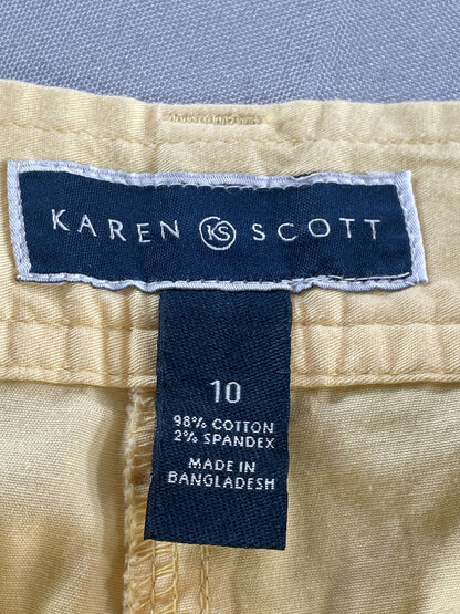 Karen Scott Pants Womens 10 Yellow Cropped Capri Cotton Spandex Stretch Casual