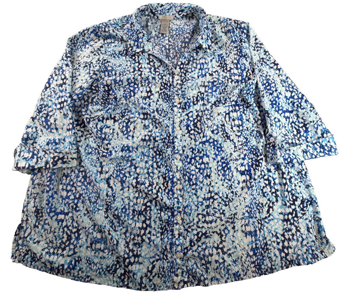 Woman Within Women 2X 22/24W Blue Abstract Print Button Down Blouse 3/4 Sleeve