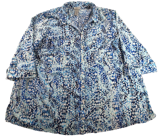Woman Within Women 2X 22/24W Blue Abstract Print Button Down Blouse 3/4 Sleeve