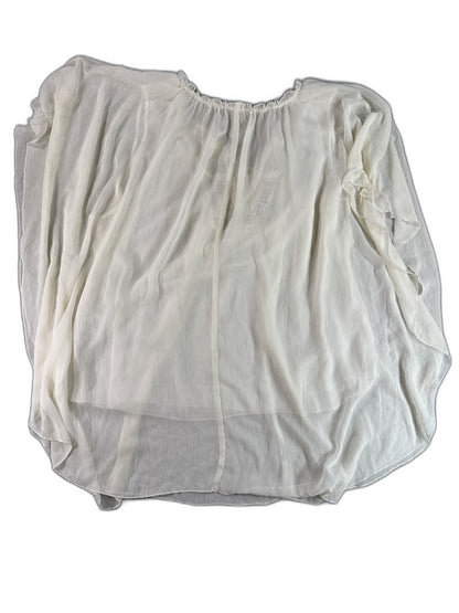 Rose Olive Boho Blouse Womens 2X White 100% Polyester Loose Fit Crochet Neck