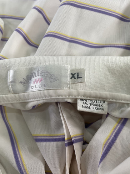Monterey Club Polo Shirt Mens XL White Purple Striped Golf Palm Strikers CC Logo