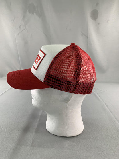 Hockey Hat Cap Snap Back Mens Red White Trucker Mesh Patch Embroidered on Black