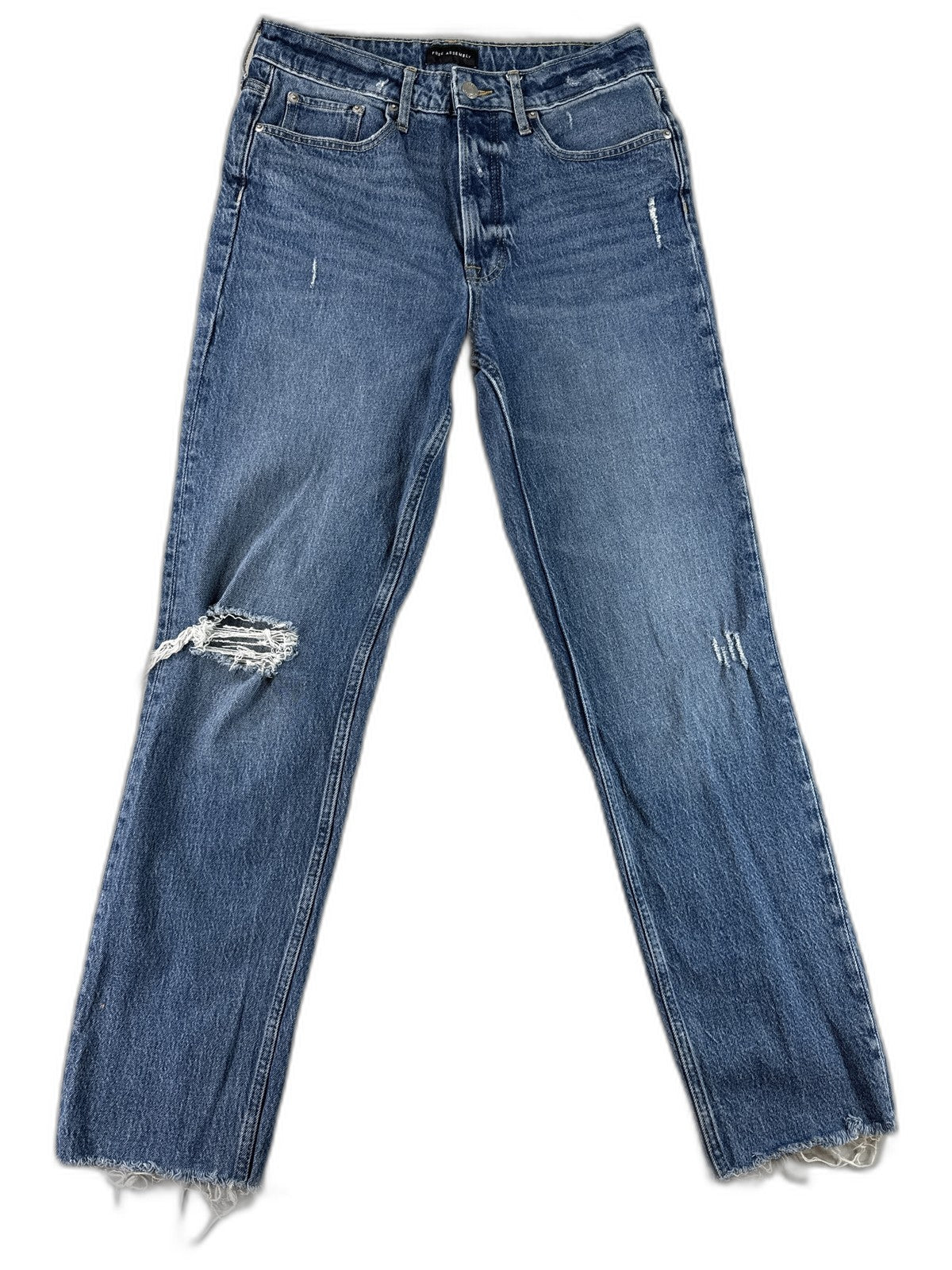 Free Assembly Distressed High Rise Straight Jeans Womens 8 Blue Denim Wash Super