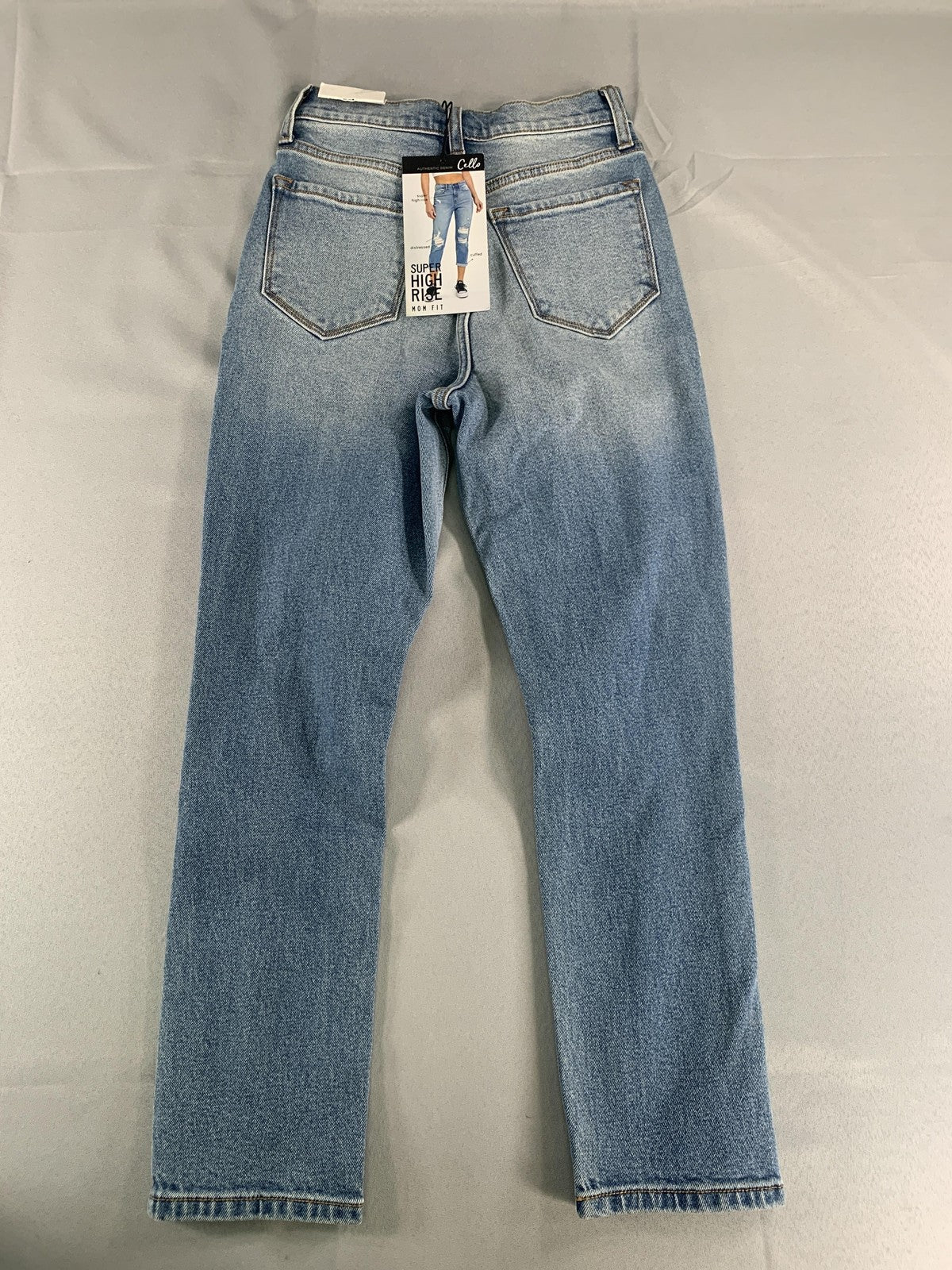 Cello Jeans Womens 00 23 Blue Super High Rise Mom Fit Distressed Denim Authentic