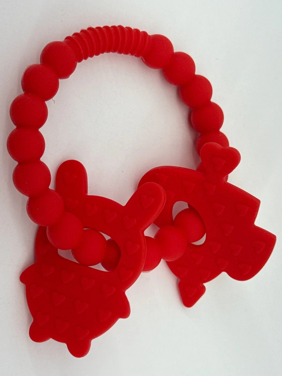 Silicone Baby Teething Toys Red Heart Bunny Ring Chew Rattle BPA-Free Soft