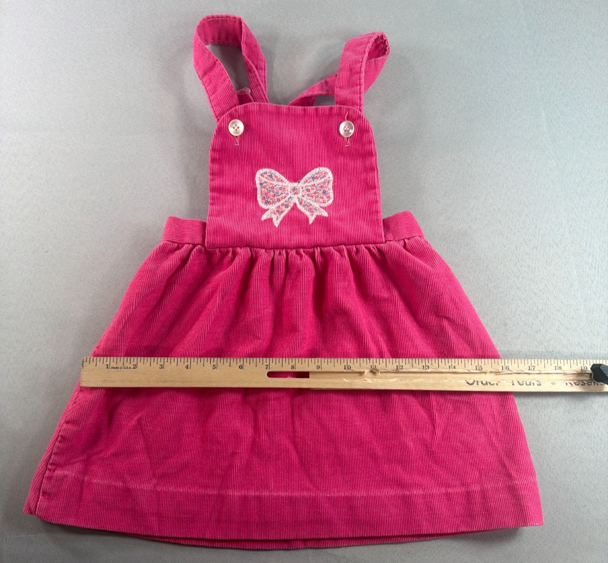 Girls Pink Corduroy Jumper Dress Bow Applique Overall Pinafore Toddler Cute
