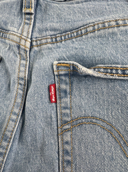 Levis Ribcage Shorts Womens 33 Blue Denim Distressed High Rise Button Fly 5275