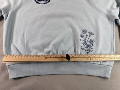 Zoe Liv Floral Nature Pullover Sweater Womens S Light Blue Cotton Polyester Boho