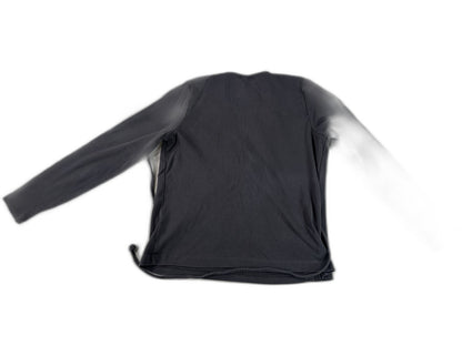 Ann Taylor Wrap Top M Long Sleeve Neck Black 100% Cotton Faux Stretch Solid