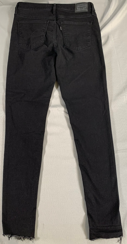 Levi’s 720 High Rise Super Skinny Jeans W30 Black Raw Hem Stretch Denim 28.5"