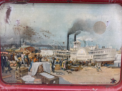 BUDWEISER ST. LOUIS LEVEE ROBERT E. LEE STEAMBOAT 1914 SERVING TRAY 1930s