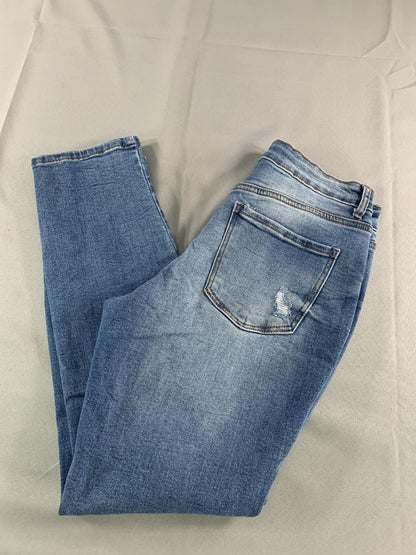 Wax Jean Jeans Womens 7 High Rise Skinny Distressed Stretch Ripped Medium Wash
