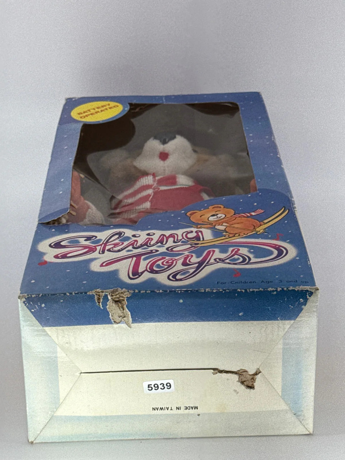 Vintage Battery Operated Skiing Toy Bear Plush Doll in Box Xmas Holiday Winter