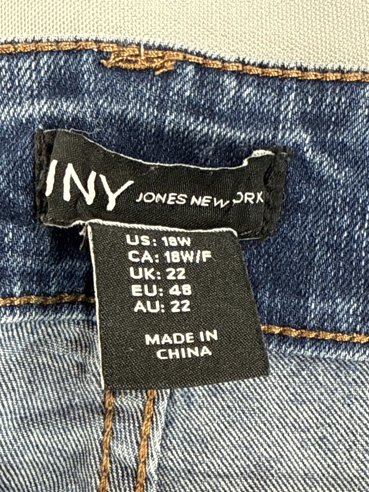 Jones New York Womens 18W High Rise Wide Leg Raw Hem Stretch Jeans Medium Wash