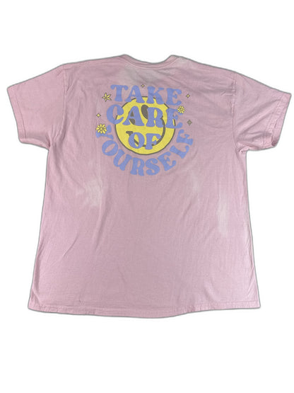 BUZZ Smile Graphic Tee X LARGE Pink 100% Cotton Crewneck Short Sleeve Streetwear