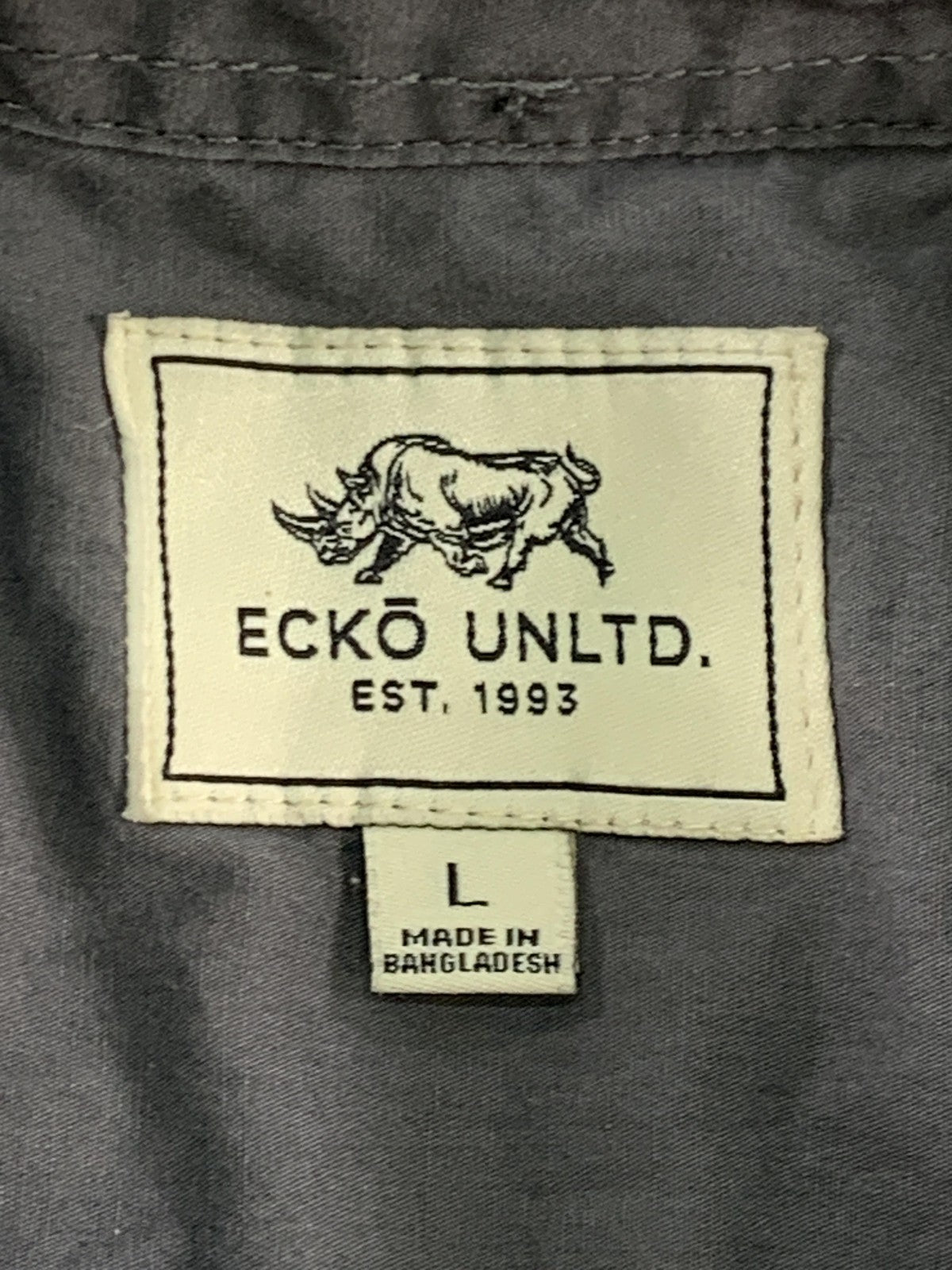 Ecko Unltd Shirt Mens Large Gray Short Sleeve Button Up Casual Rhino Logo Solid