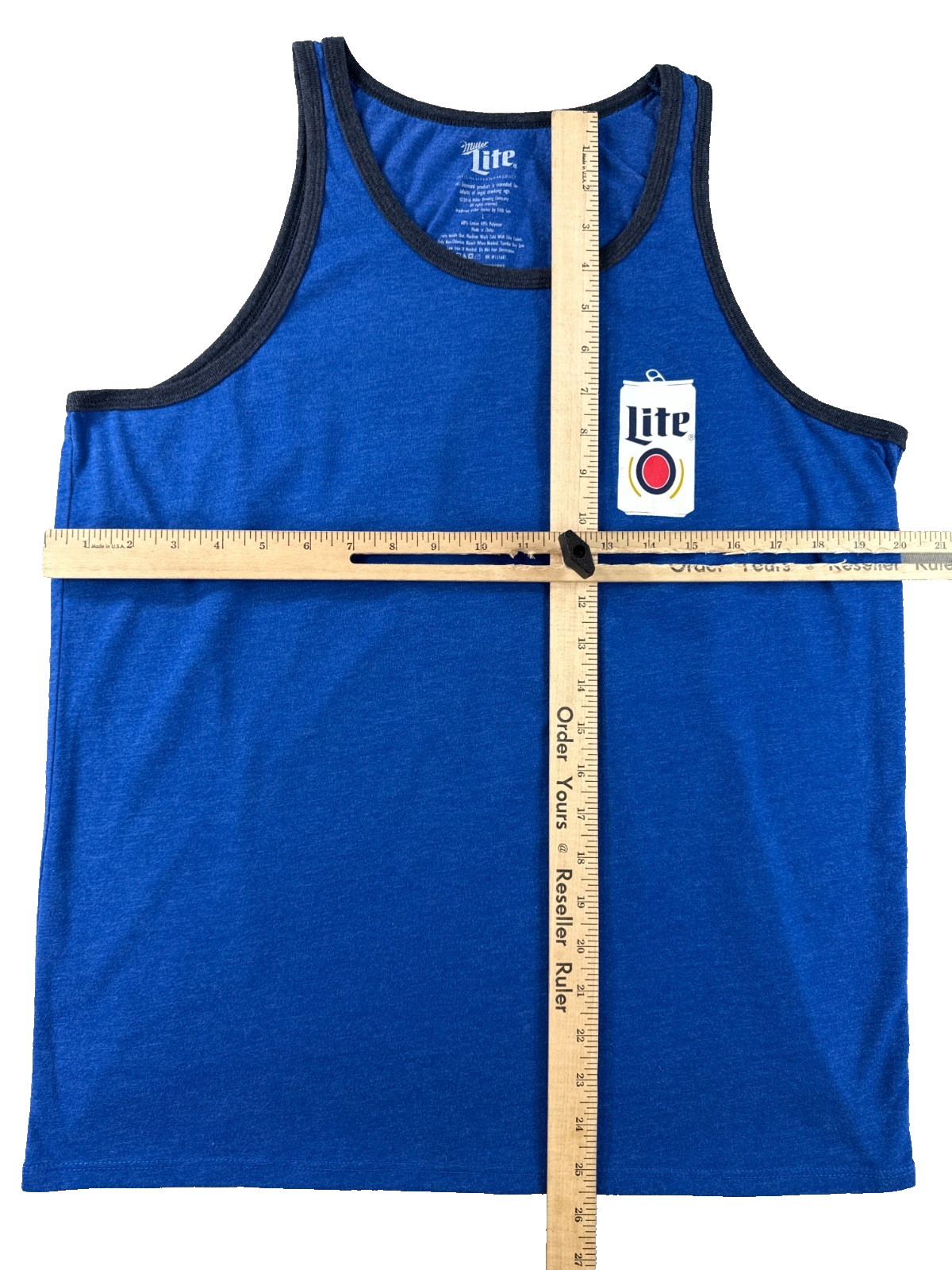 Miller Lite Mens Tank Top Large Blue Ringer Beer Can Logo Sleeveless Graphic Tee