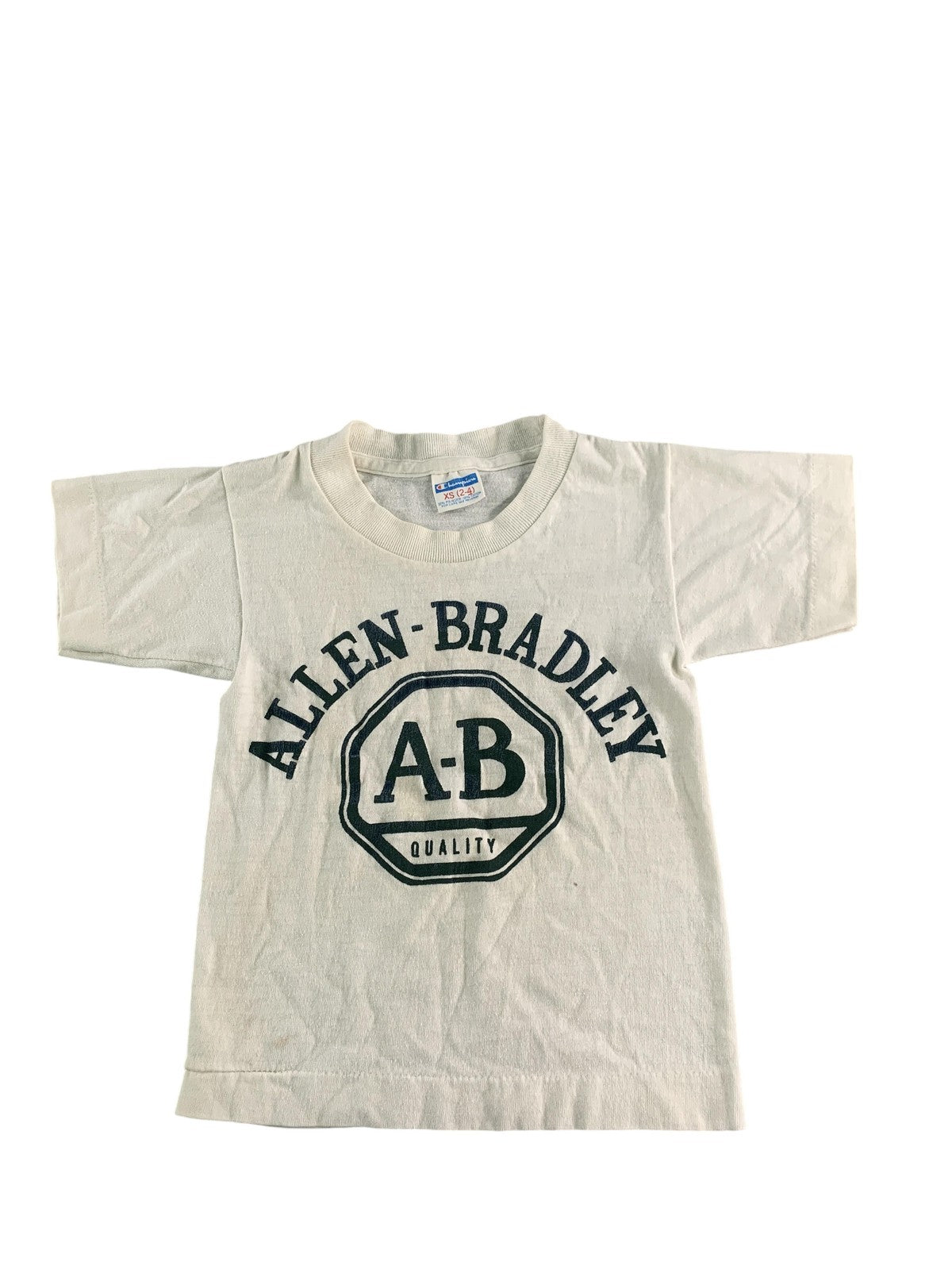 VINTAGE Champion Shirt Kids XS (2-4) White Allen-Bradley AB Logo Made USA 80s
