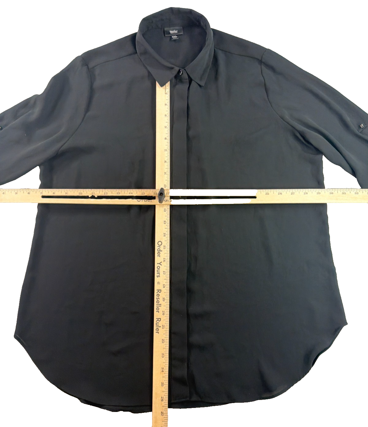 Mossimo Women XXL Black Button Down Blouse Long Sleeve Hidden Placket Polyester