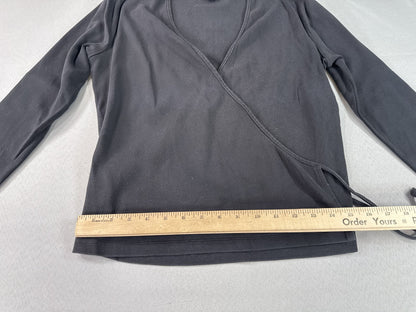 Ann Taylor Wrap Top M Long Sleeve Neck Black 100% Cotton Faux Stretch Solid
