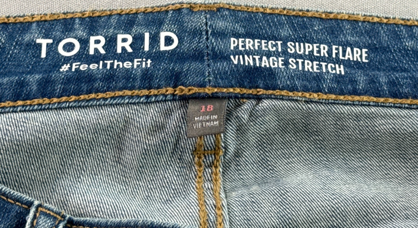 Torrid Perfect Super Flare Jeans Womens 18 Blue Stretch Raw Hem Wide Leg Denim