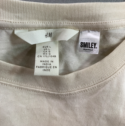 H&M Smiley Originals California Mens L Cream Graphic Tee Happy Face Streetwear