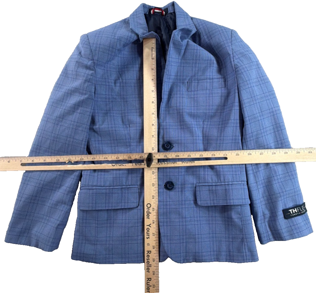 Tommy Hilfiger THFlex Boys Suit Jacket Blazer Blue Plaid Stretch Size 8 Apparel