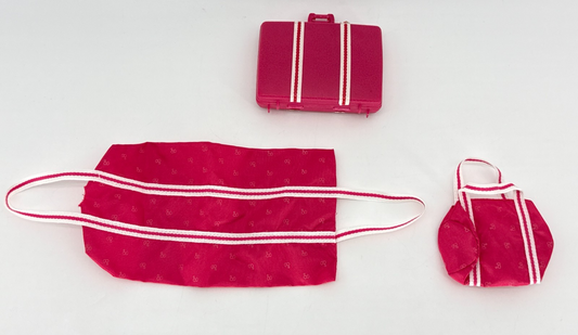 Vintage Barbie Doll Travel Set Suitcase Tote Garment Bag Pink Logo 1980s Mattel