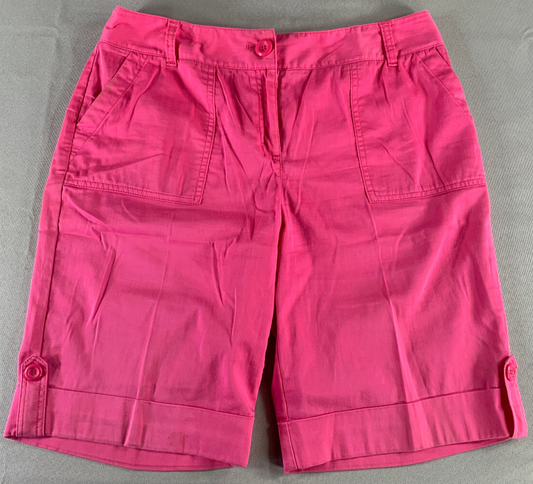 Chico’s Womens Pink Shorts Size 15 Stretch Mid Rise Button Tab Hem Utility 11”