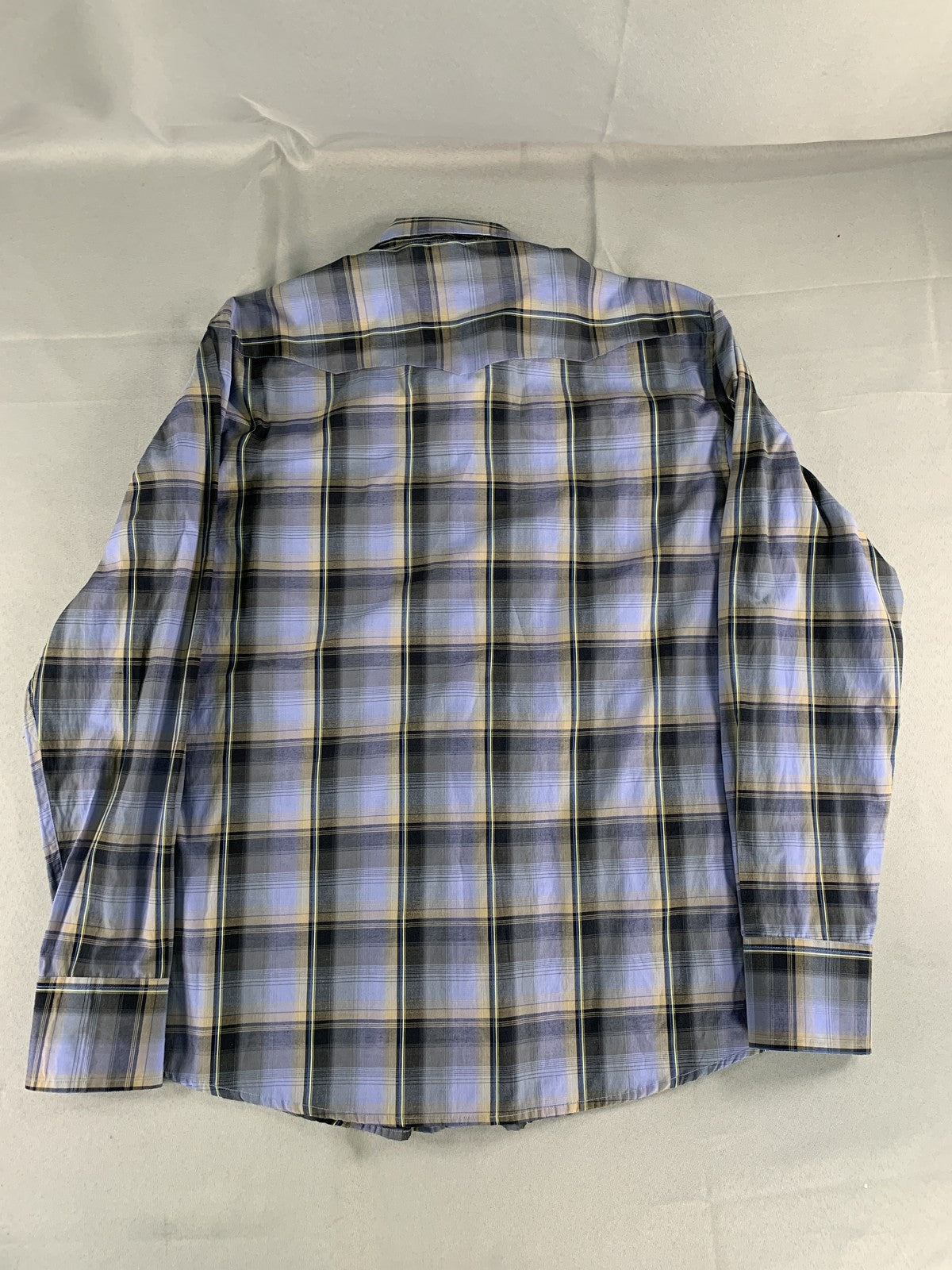 BJR Ranch Wear Shirt Mens Medium Blue Yellow Plaid Western Pearl Snap Cowboy 55