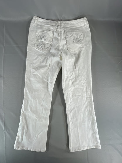 Chicos Platinum Jeans Womens 1.5 Short Embroidered Floral Bootcut Stretch Pants