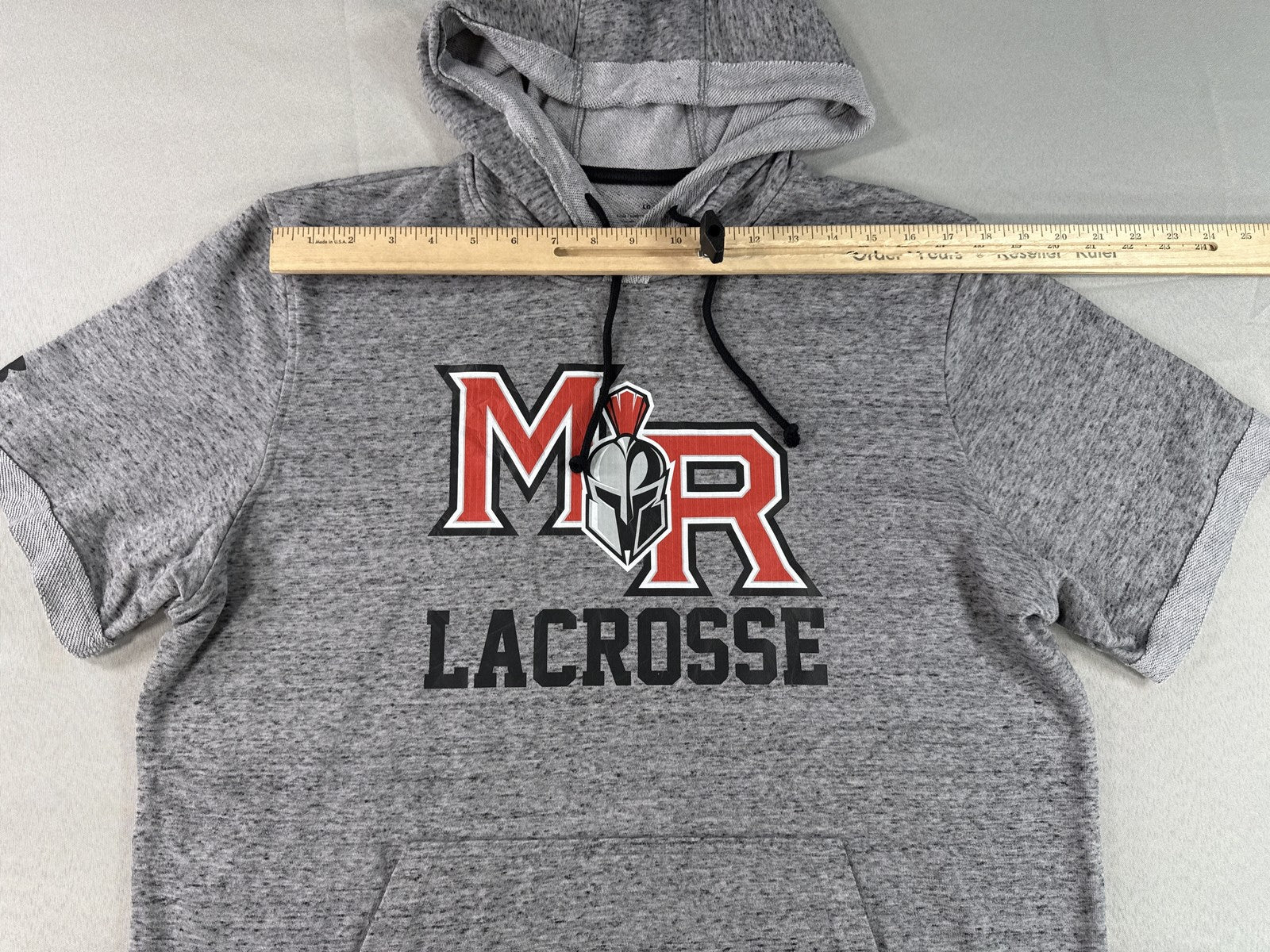 Under Armour MR Sports Hoodie LG Gray Cotton Blend Graphic Hooded Short Red