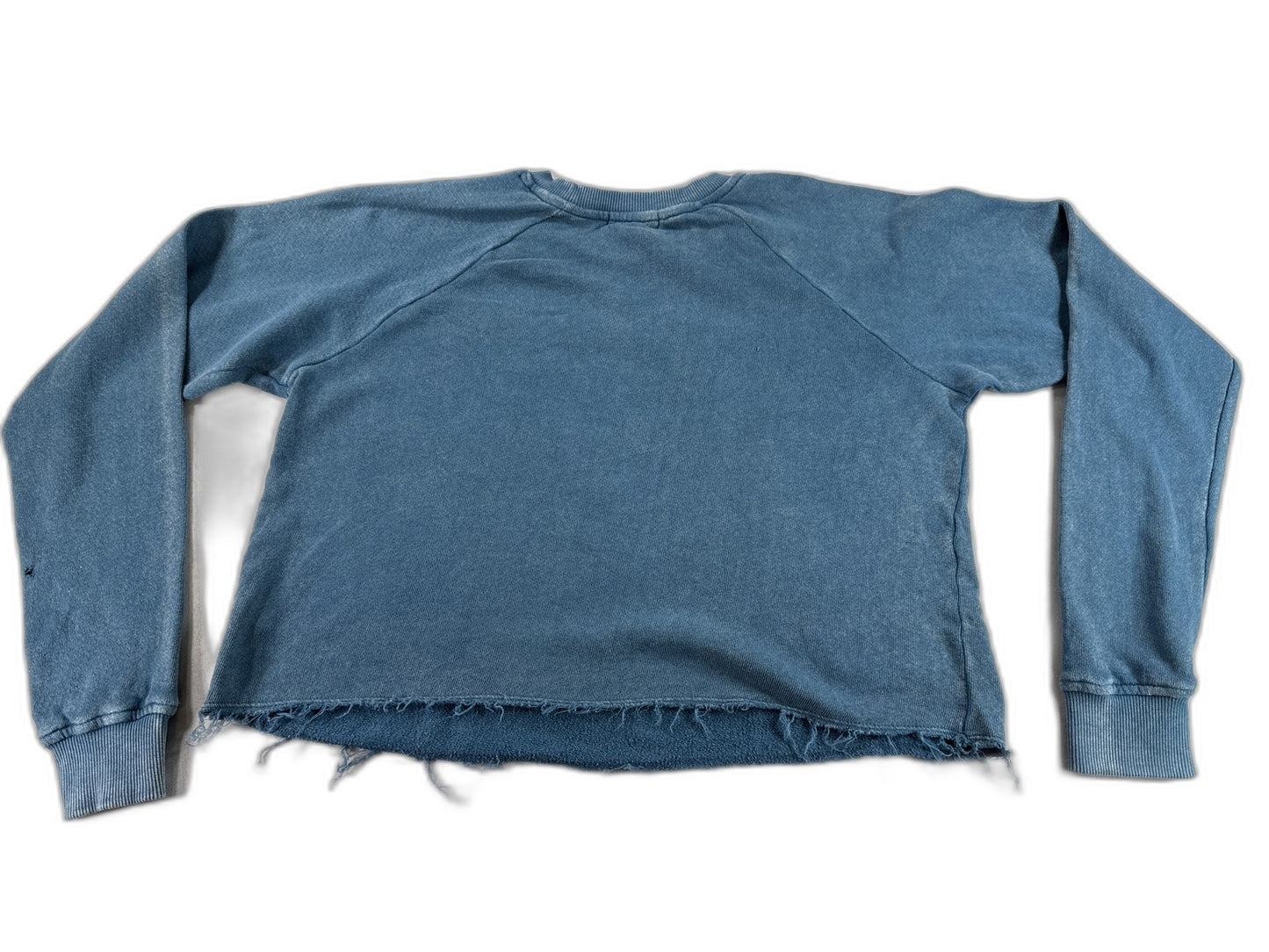 crow coe Car Graphic Retro Sweatshirt XS Blue Distressed Hem Long Sleeve