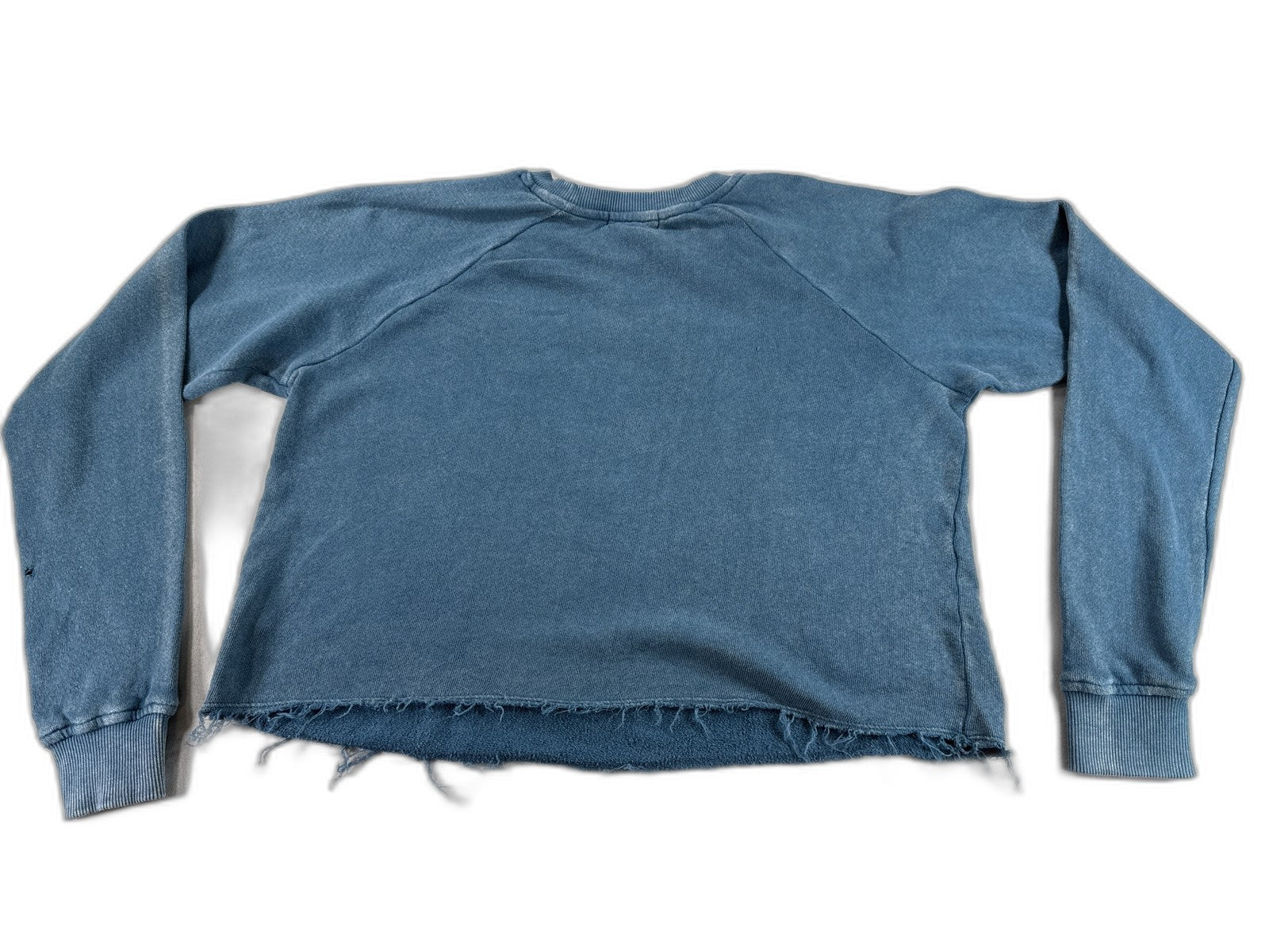 crow coe Car Graphic Retro Sweatshirt XS Blue Distressed Hem Long Sleeve