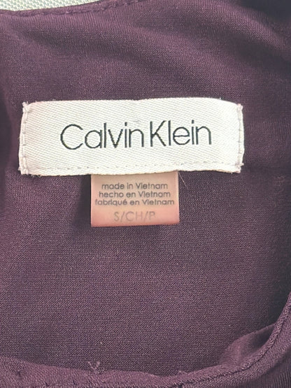 Calvin Klein Pleated Keyhole Sleeveless Top Women Small Purple Aubergine CK Gold