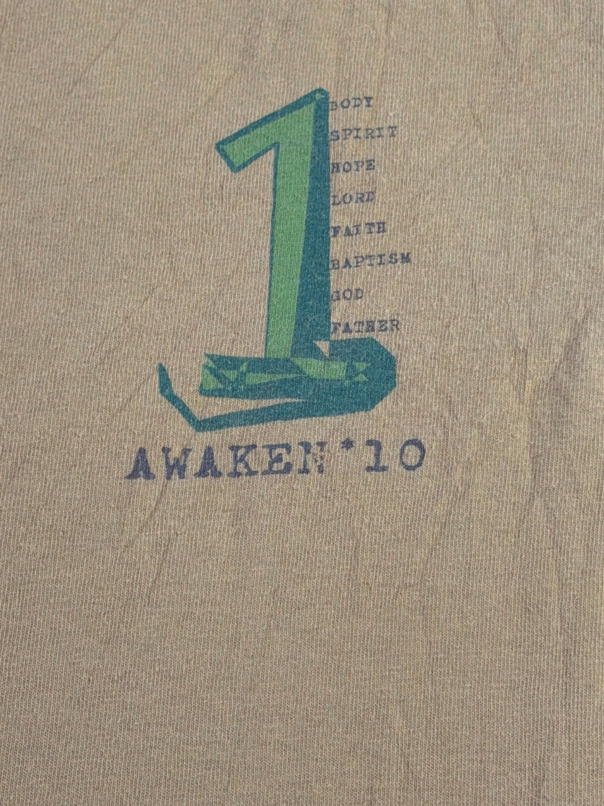 Awaken 10 Christian Youth Event Gildan Ultra Cotton Tan Gold Graphic Tee Small