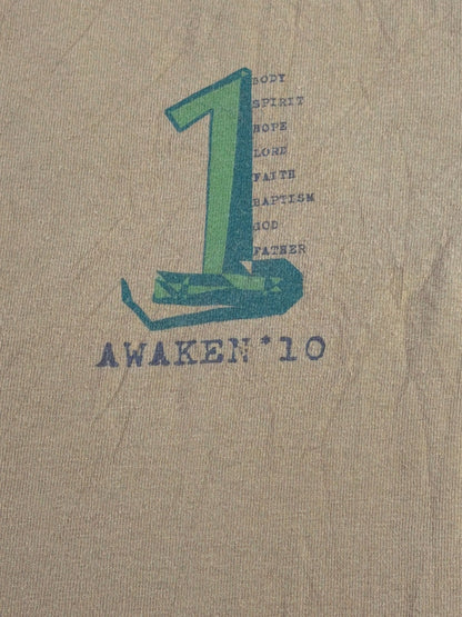 Awaken 10 Christian Youth Event Gildan Ultra Cotton Tan Gold Graphic Tee Small