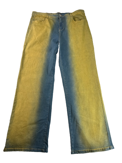 finesse Society Wide Leg Jeans Womens 1X Blue Yellow Ombre Denim Y2K Grunge