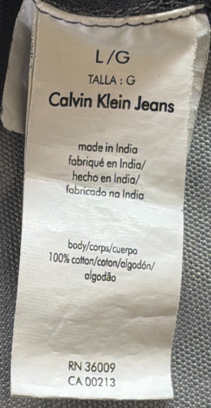 Calvin Klein Jeans Mens Large Gray Black Stripe Polo Shirt Cotton Slub Texture