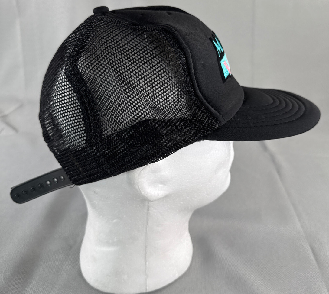 Vintage AHS Miami Vice Lottery Trucker Hat Black Mesh Cap Taiwan 80s M-L Snapbac