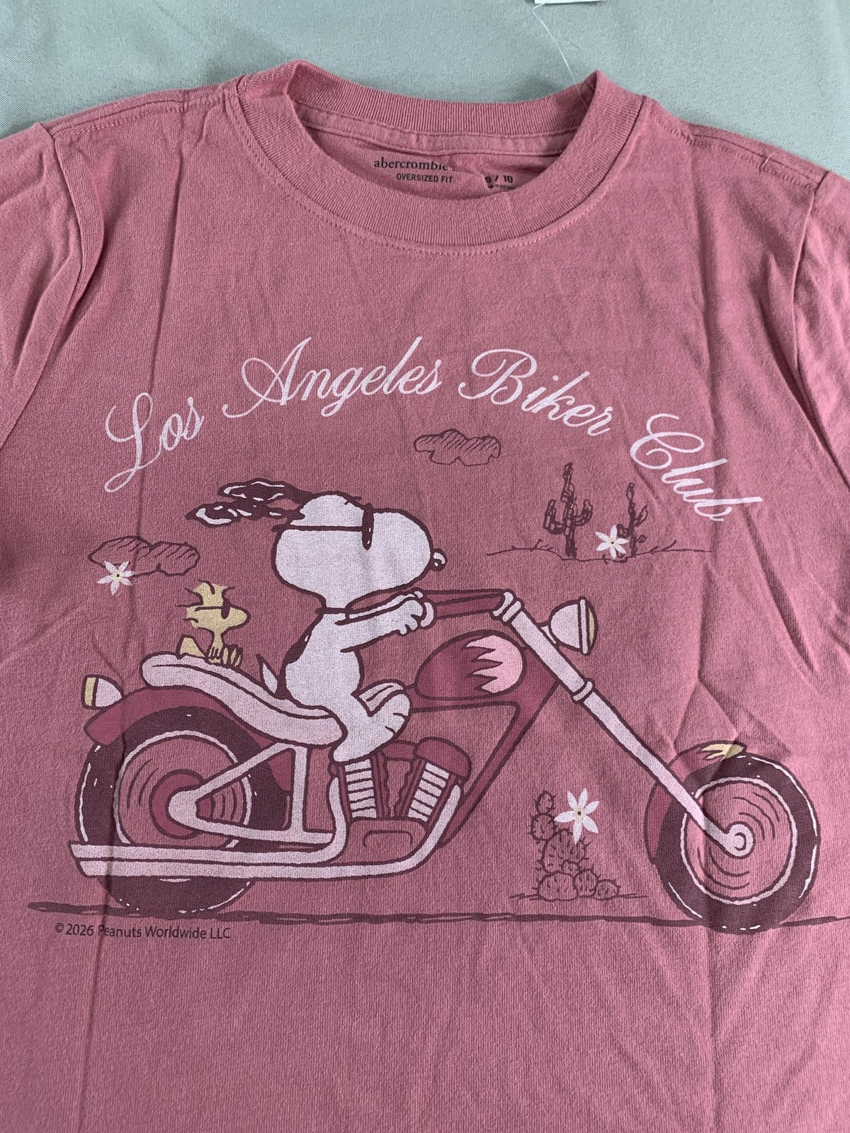 Abercrombie Kids Snoopy Shirt Youth 9/10 Pink Los Angeles Biker Club Peanuts