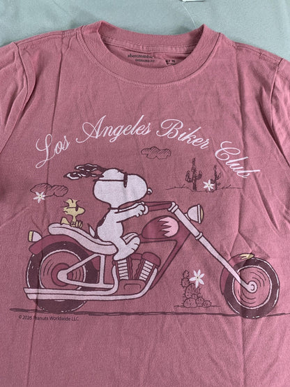 Abercrombie Kids Snoopy Shirt Youth 9/10 Pink Los Angeles Biker Club Peanuts