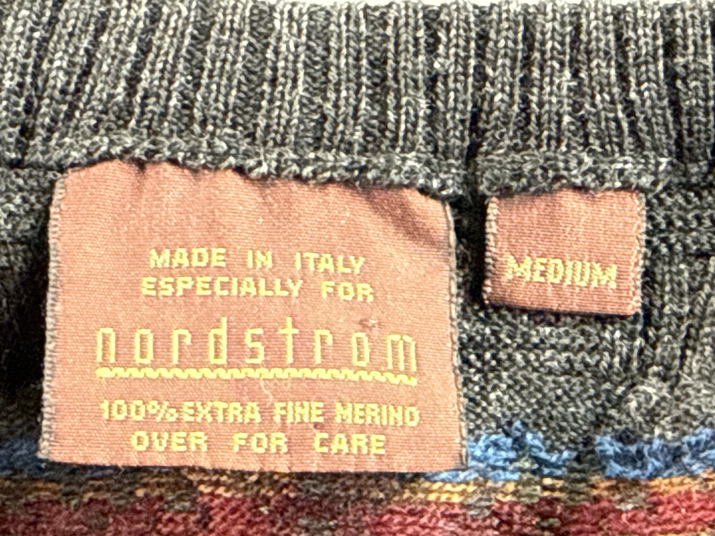 Nordstrom Classic Striped Sweater Medium Gray 100% Extra Fine Merino Wool
