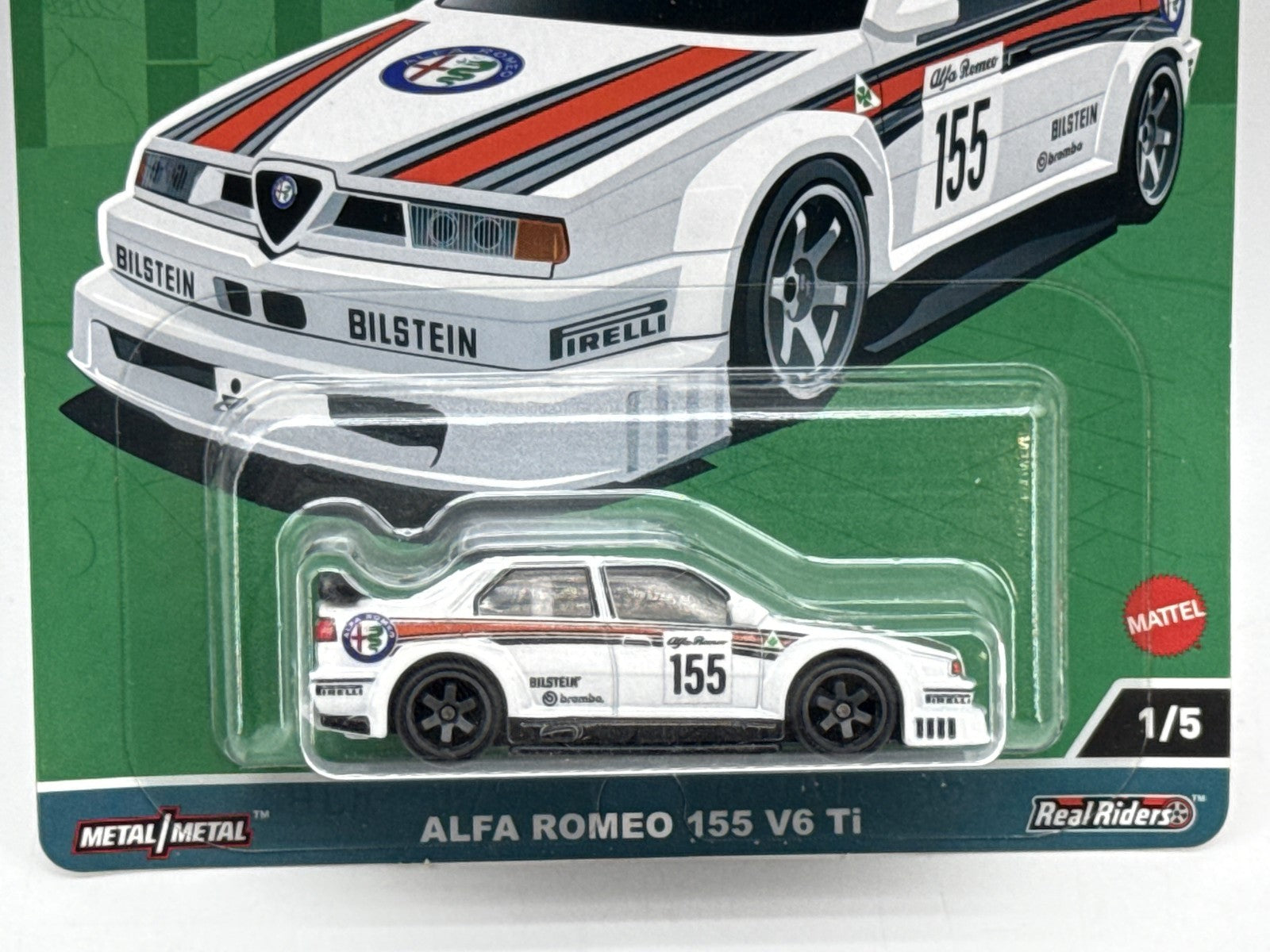 Hot Wheels Premium Alfa Romeo 155 V6 Ti Diecast Car White Red Black Metal Race